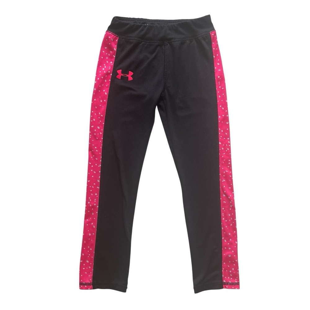 Under Armour Girls' Size 6 Leggings Black Pink White Polkadot Stripe Athletic